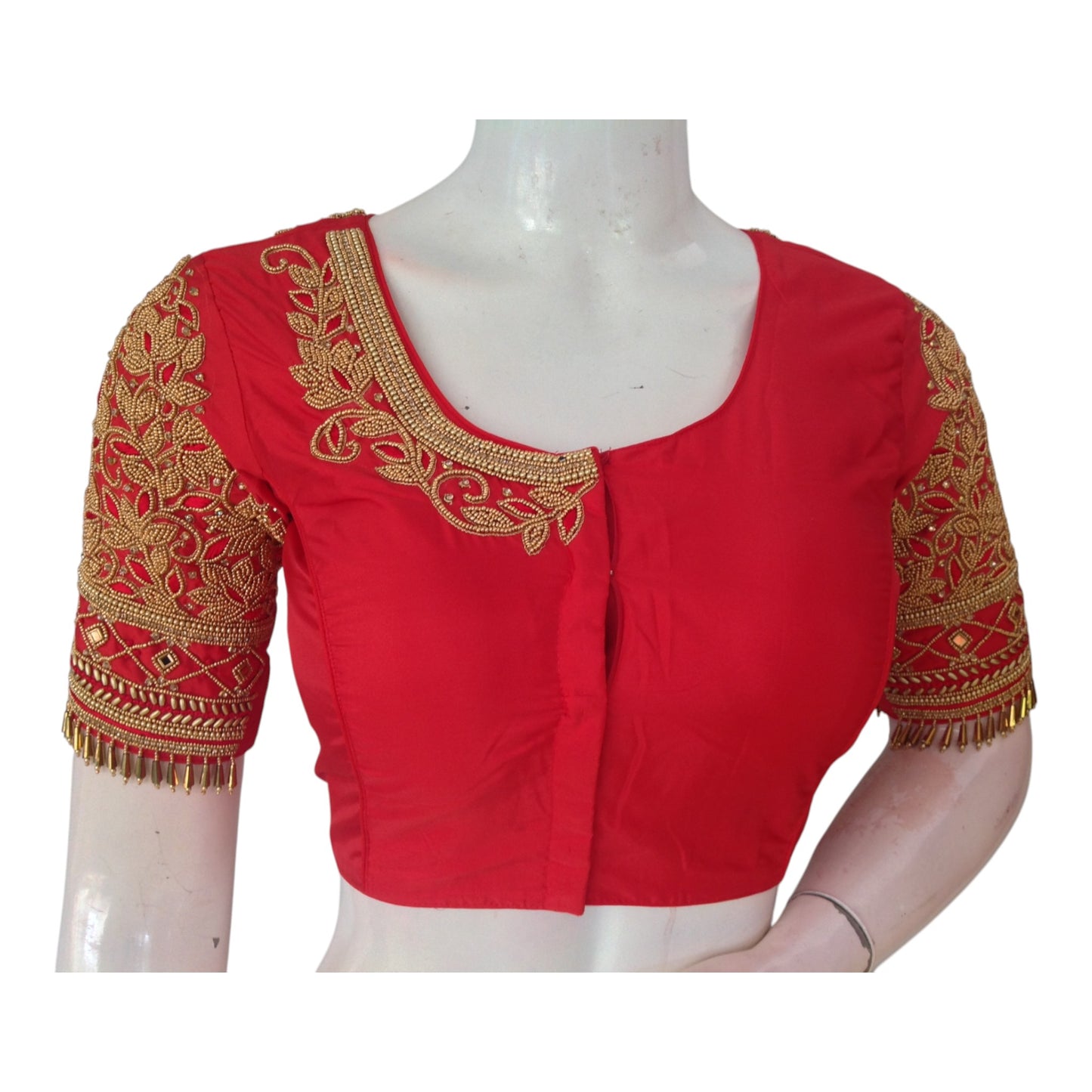 Passionate Red Aari Handwork Wedding Bridal Silk Saree Blouse