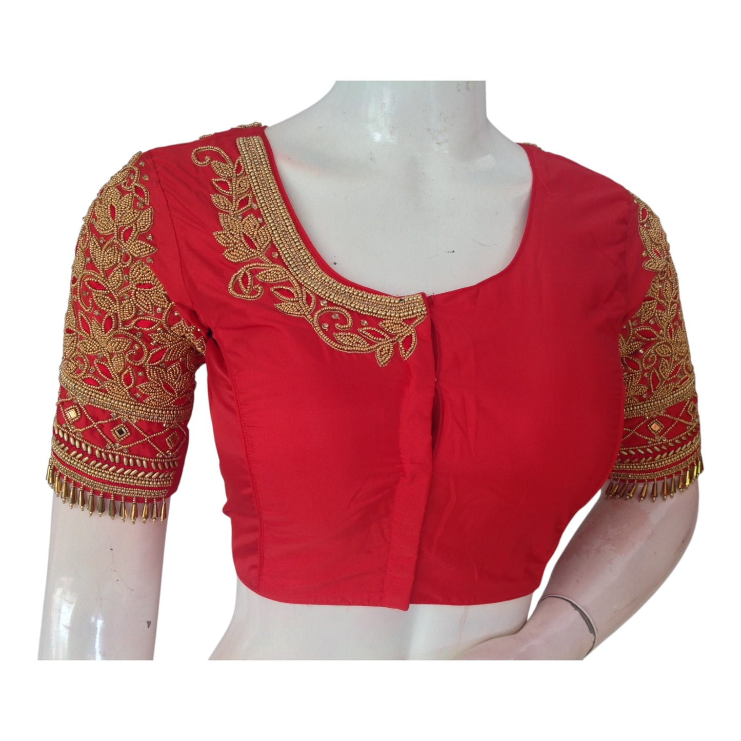 Passionate Red Aari Handwork Wedding Bridal Silk Saree Blouse