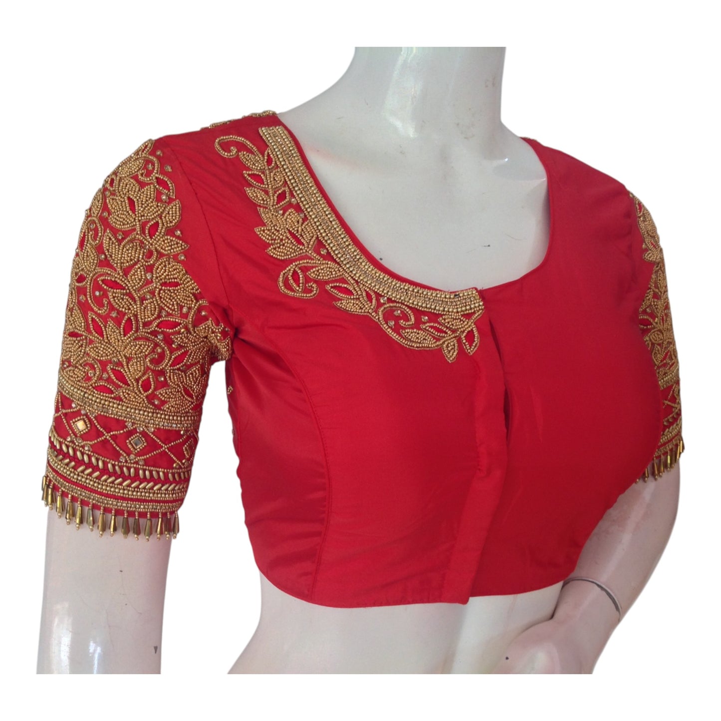 Passionate Red Aari Handwork Wedding Bridal Silk Saree Blouse