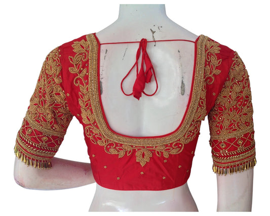 Passionate Red Aari Handwork Wedding Bridal Silk Saree Blouse