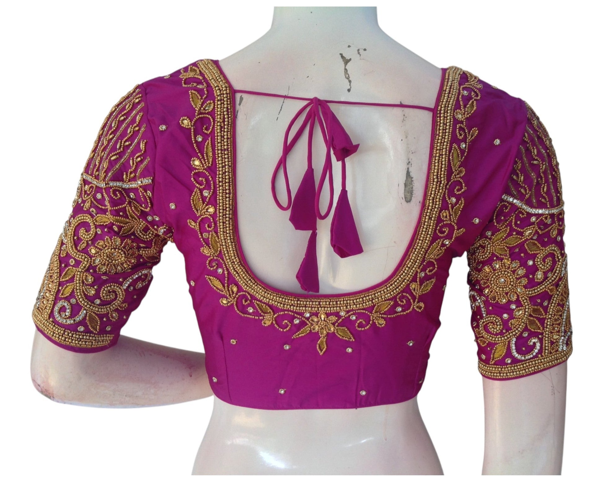 Exquisite Purple Color Aari Handwork Wedding Silk Saree Blouse