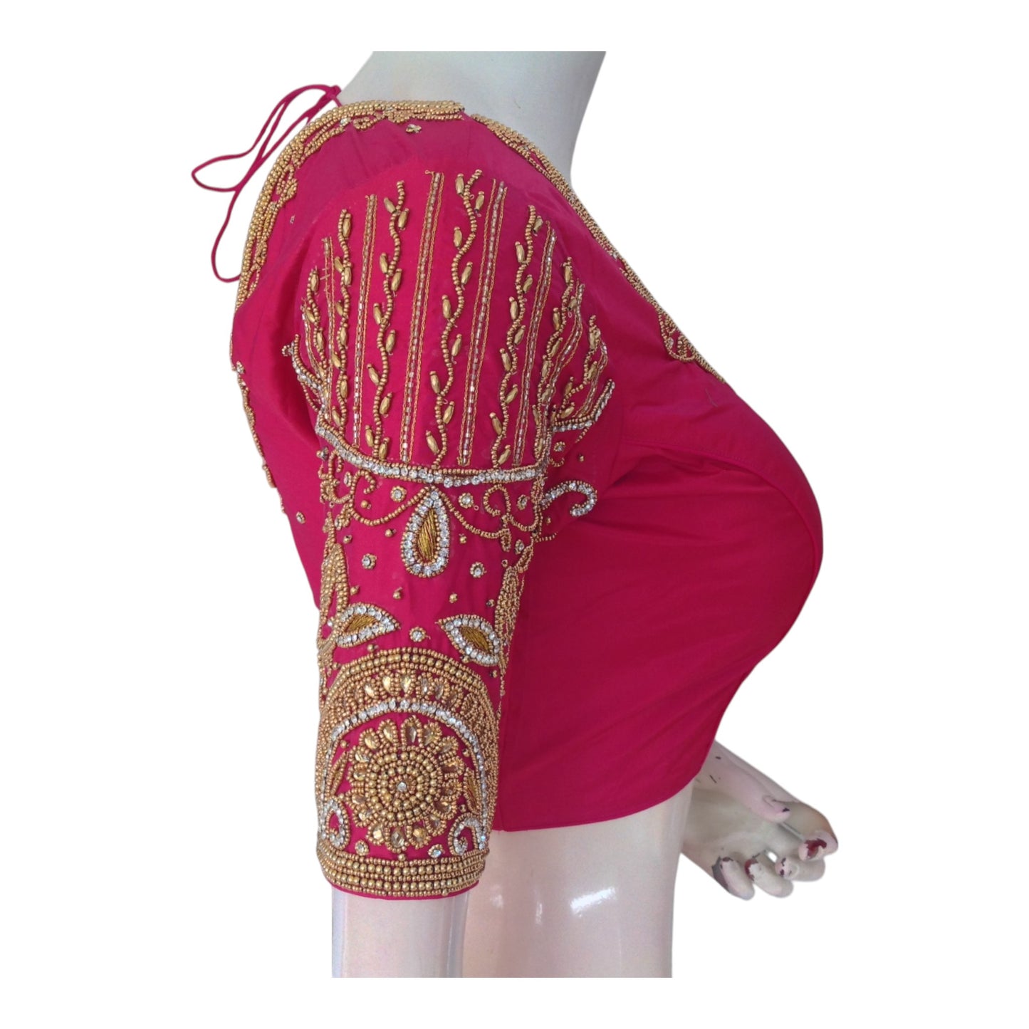 Rich Dark Pink Aari Handwork Wedding Silk Saree Readymade Blouse