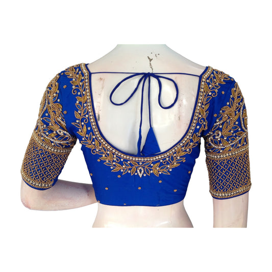 Pepsi Blue Aari Blouse | Vibrant & Chic | Hand Embroidered | Indian Fashion Wear
