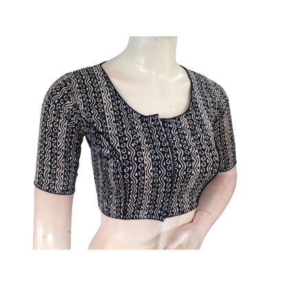 Ebony Elegance: Black High-Neck Cotton Saree Blouse