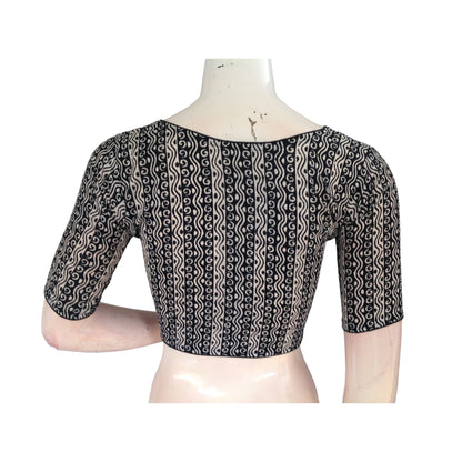 Ebony Elegance: Black High-Neck Cotton Saree Blouse
