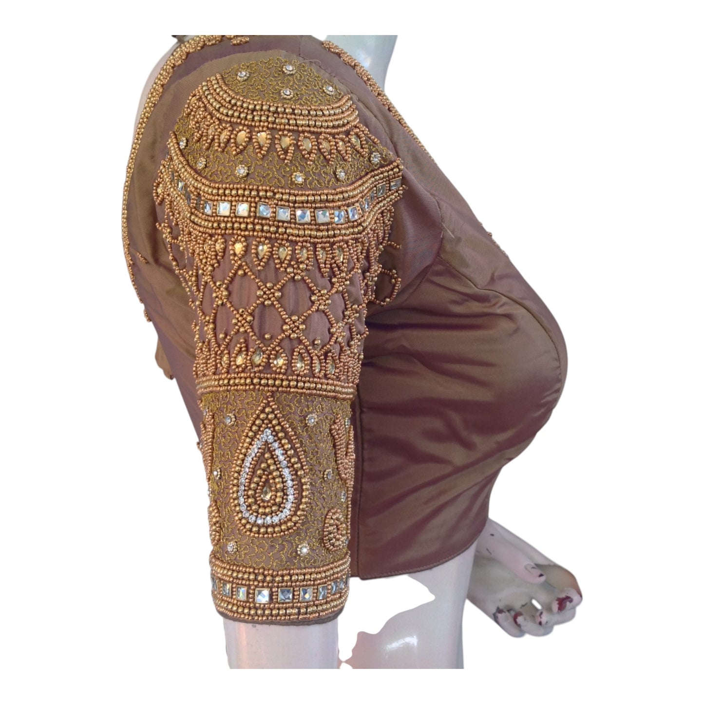 Unique Brownish Purple Aari Work Wedding Silk Blouse with Elephant Motif