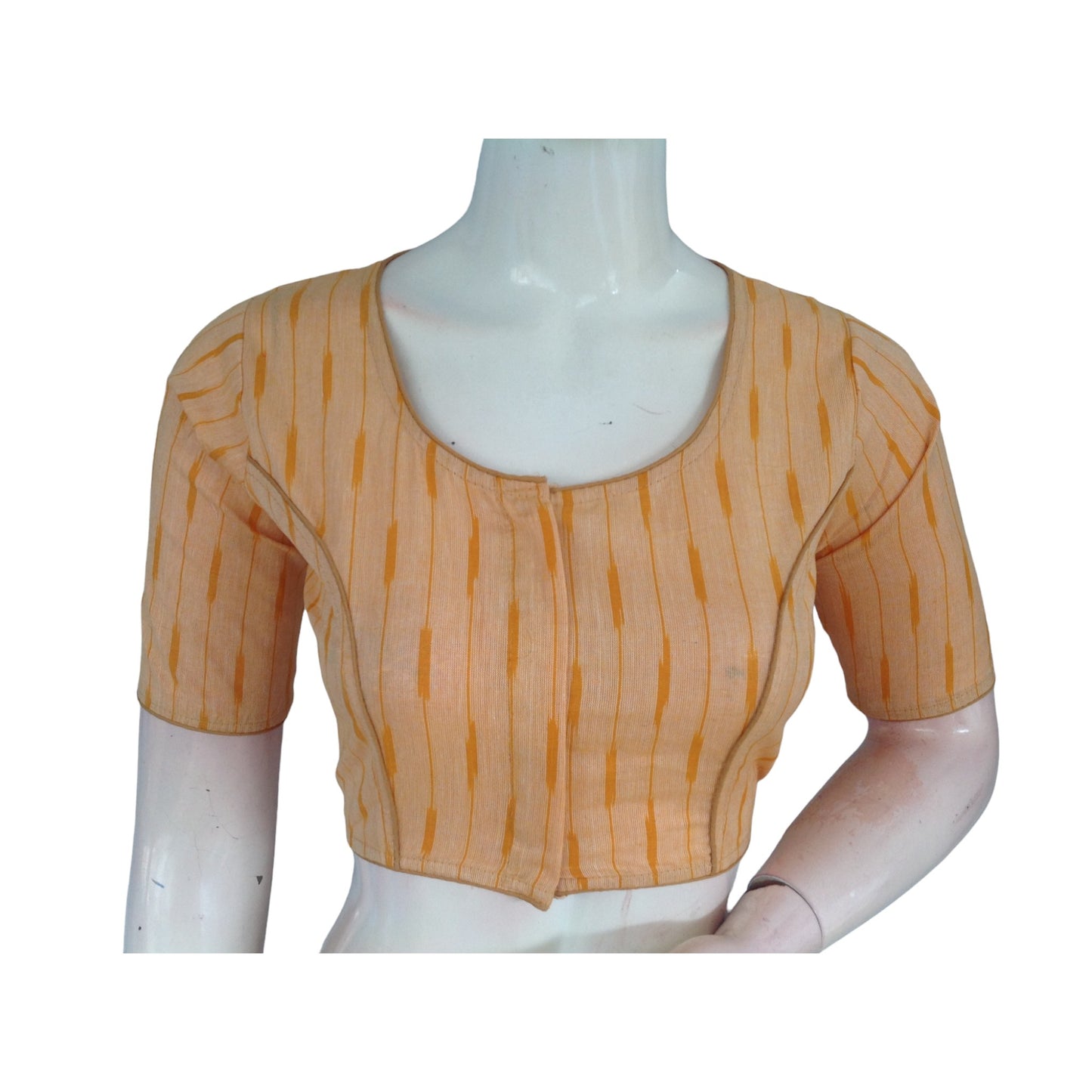 Marigold Magic: Yellow High Neck Cotton Saree Blouse 