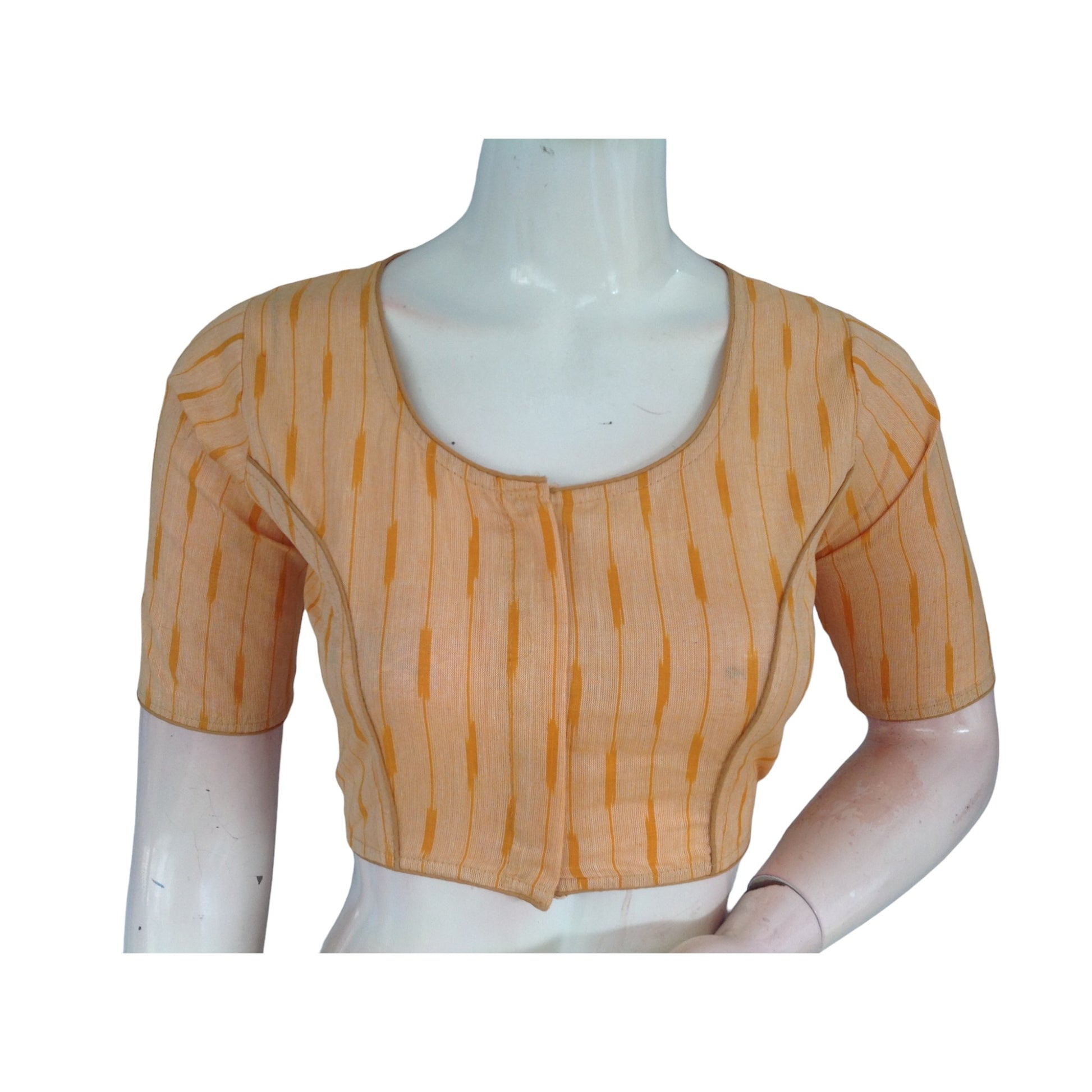 Marigold Magic: Yellow High Neck Cotton Saree Blouse 
