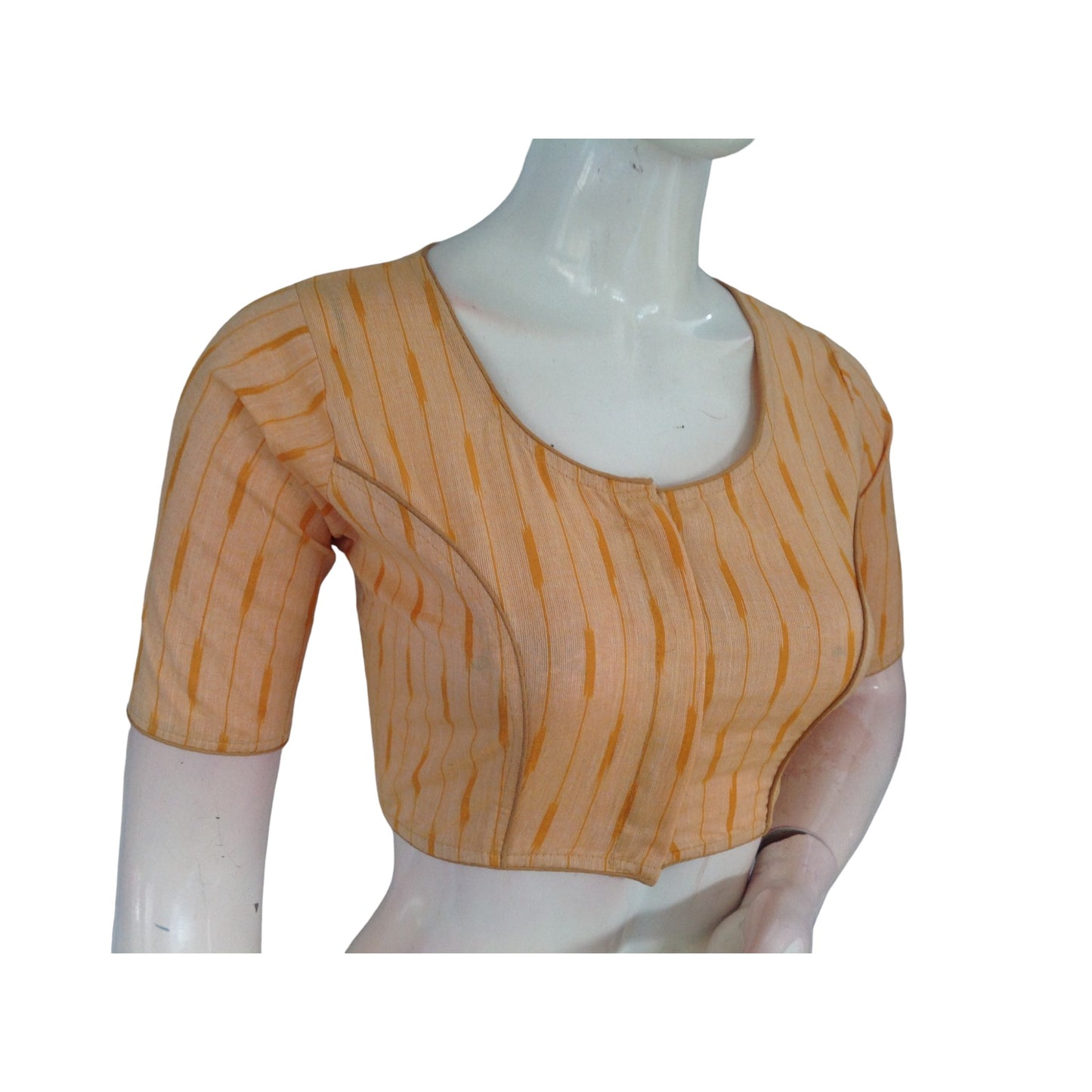 Marigold Magic: Yellow High Neck Cotton Saree Blouse