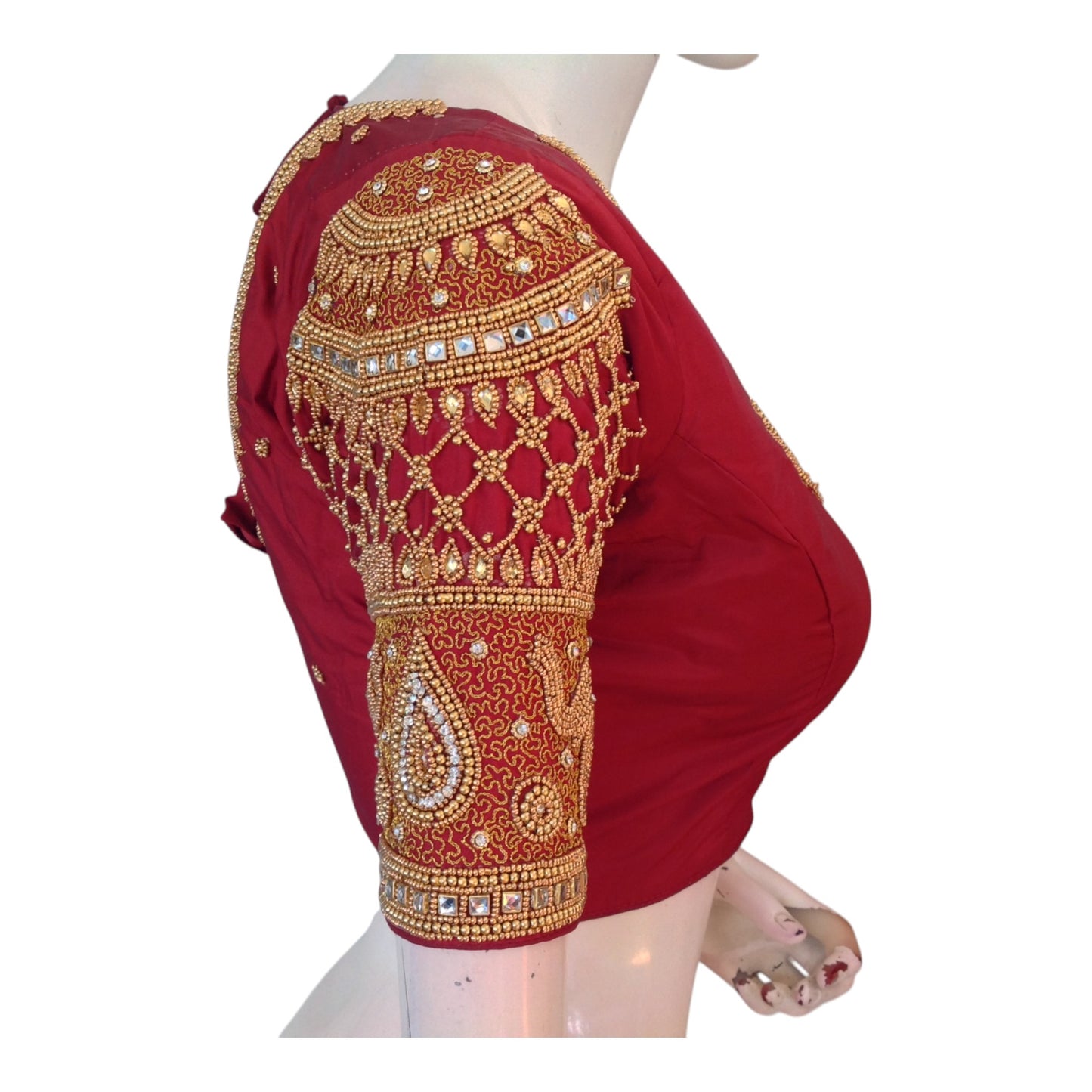 Timeless Maroon Silk Wedding Blouse with Intricate Aari Elephant Handwork
