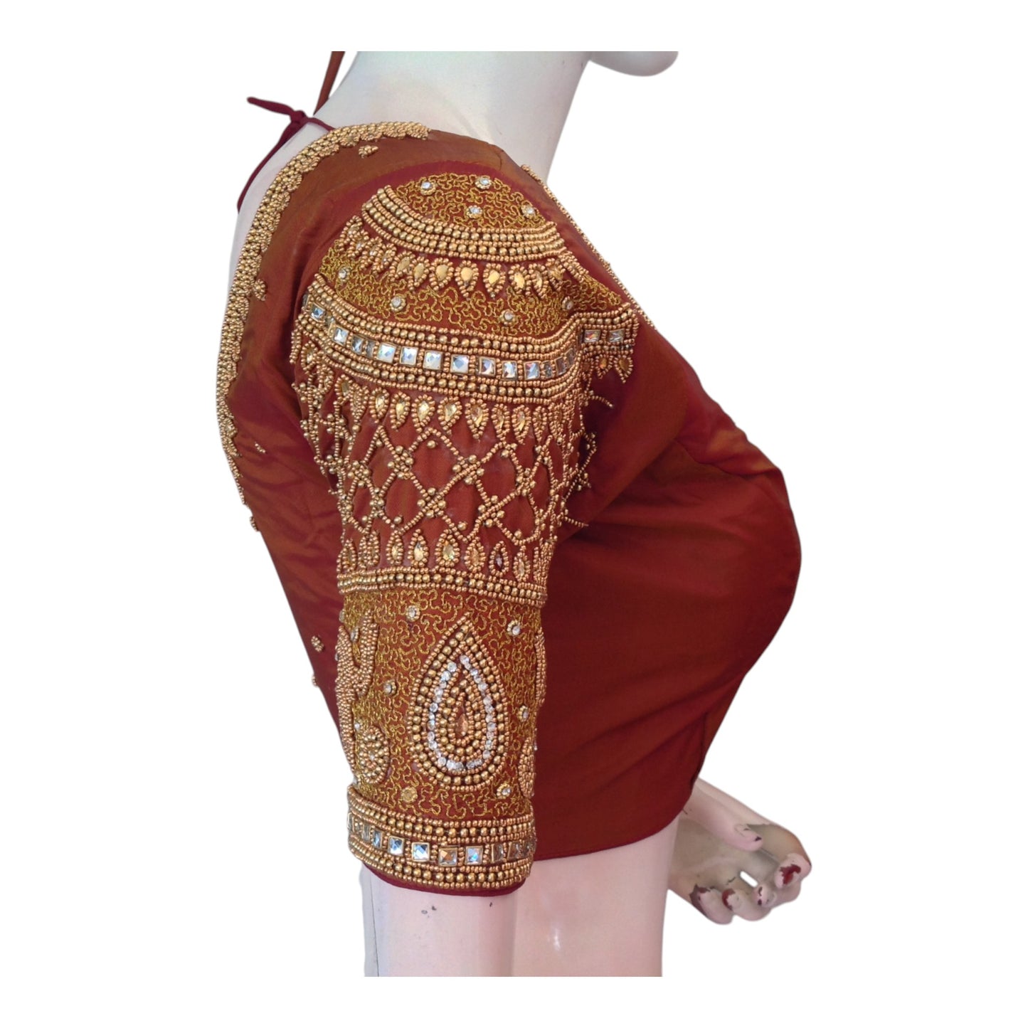 Sophisticated Coffee Brown Silk Wedding Blouse with Elephant Aari Handwork