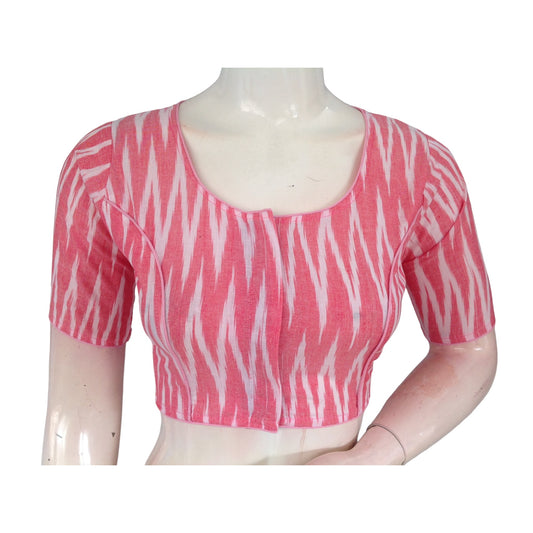 Soft Elegance: Pastel Pink Cotton High-Neck Blouse
