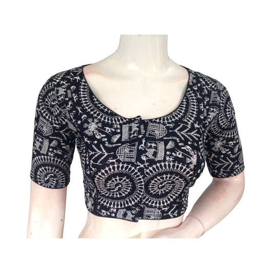 Effortless Sophistication: Black Readymade Cotton High-Neck Saree Blouse