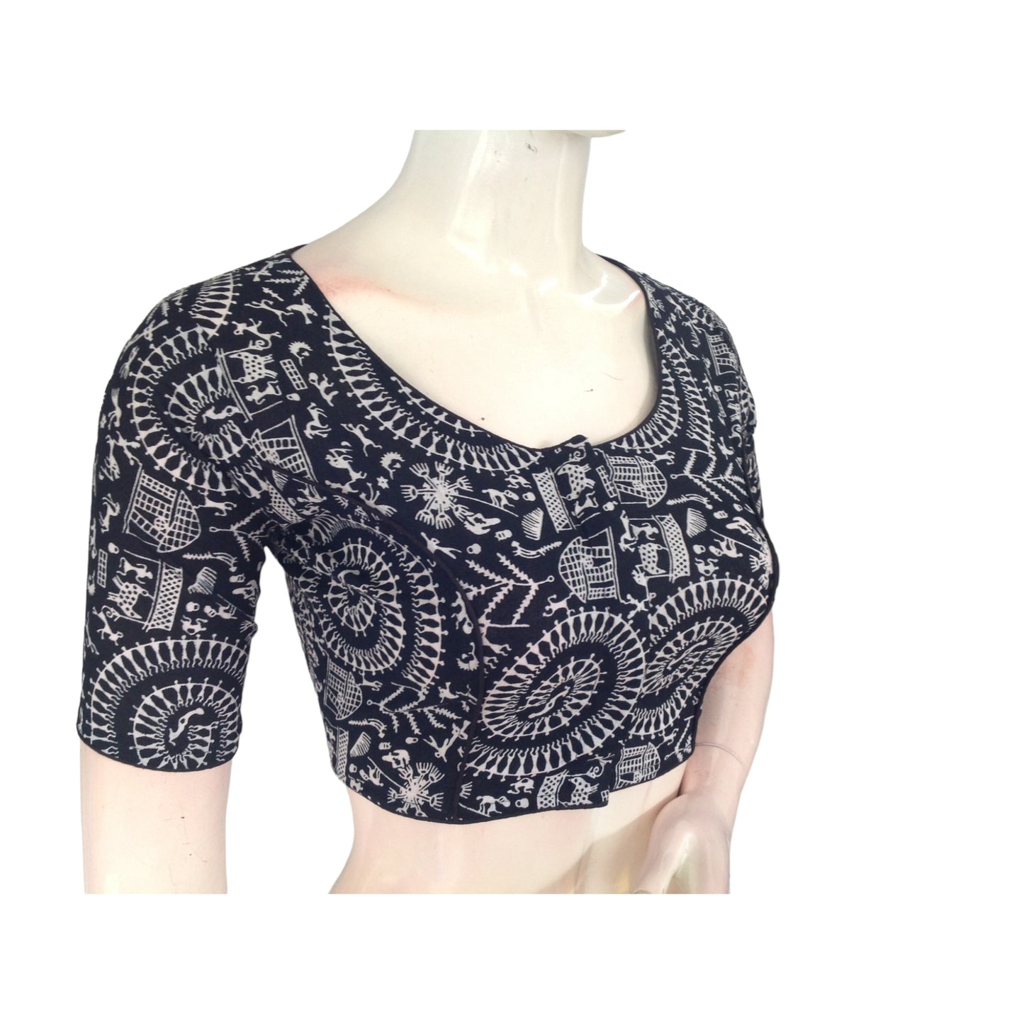 Effortless Sophistication: Black Readymade Cotton High-Neck Saree Blouse