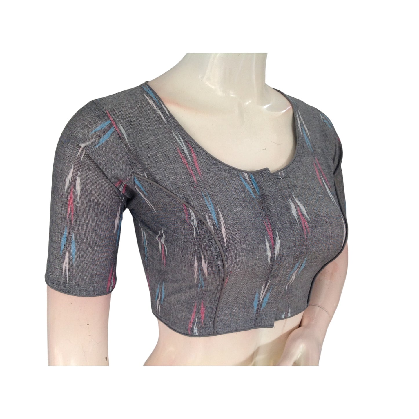 Urban Elegance: Grey Readymade Cotton High-Neck Saree Blouse