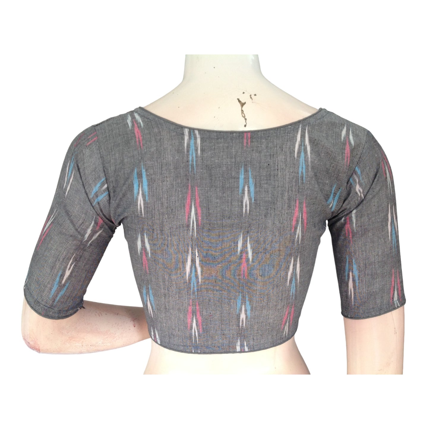 Urban Elegance: Grey Readymade Cotton High-Neck Saree Blouse