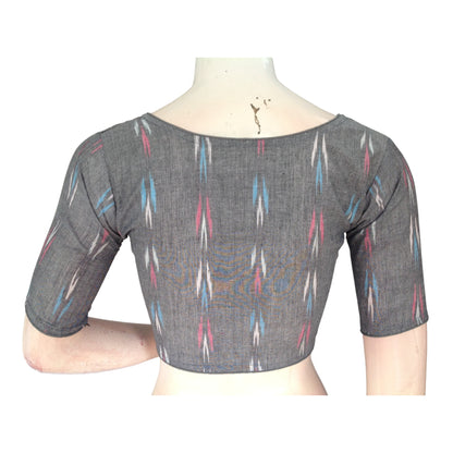 Urban Elegance: Grey Readymade Cotton High-Neck Saree Blouse