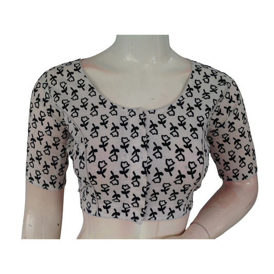 Timeless Elegance: Off-White Cotton High-Neck Saree Blouse