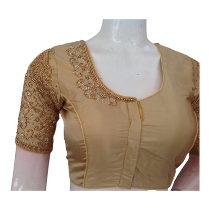 Radiant Gold Aari Handwork Wedding Silk Saree Ready made Blouse