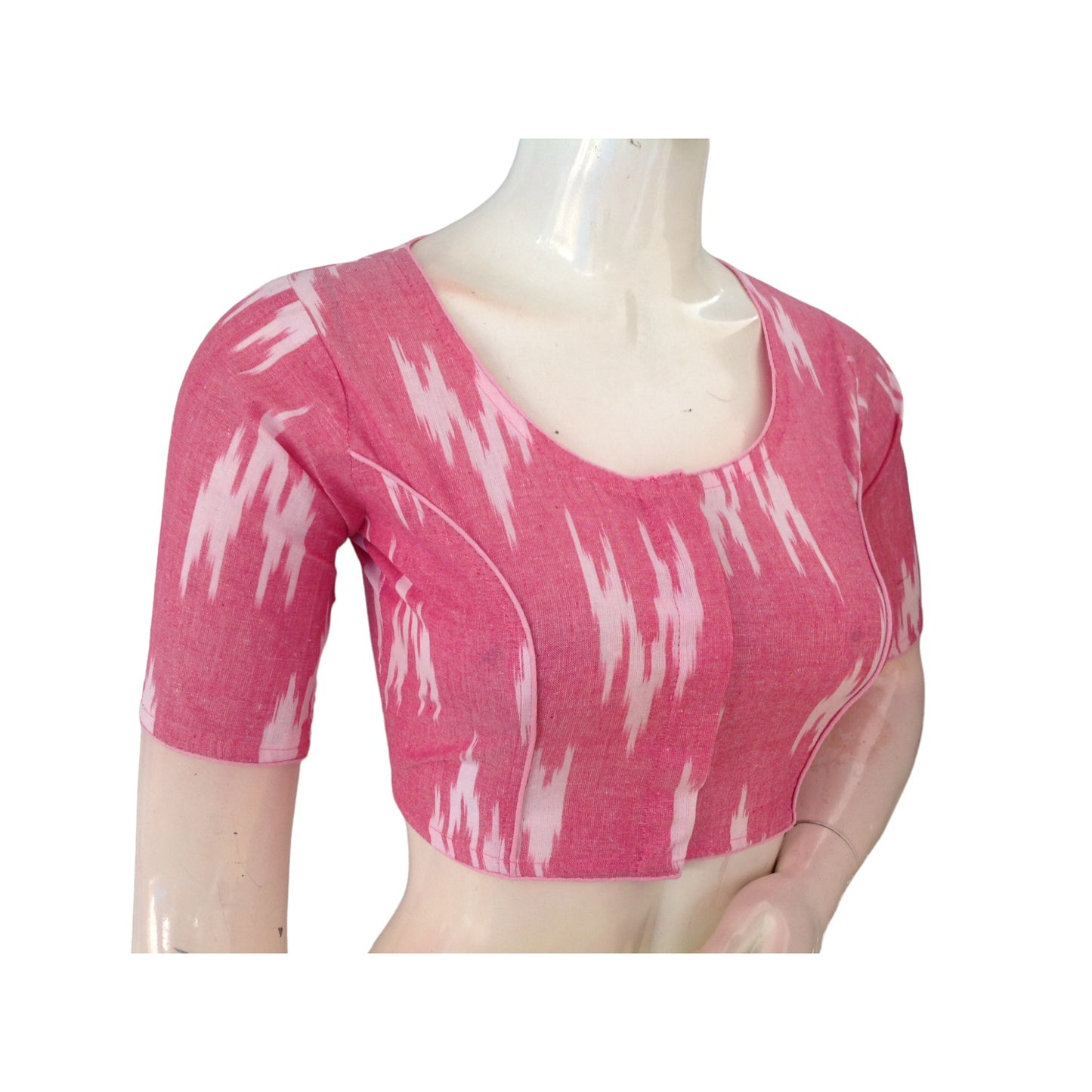 Blushing Romance: Pastel Pink Cotton High-Neck Readymade Saree Blouse