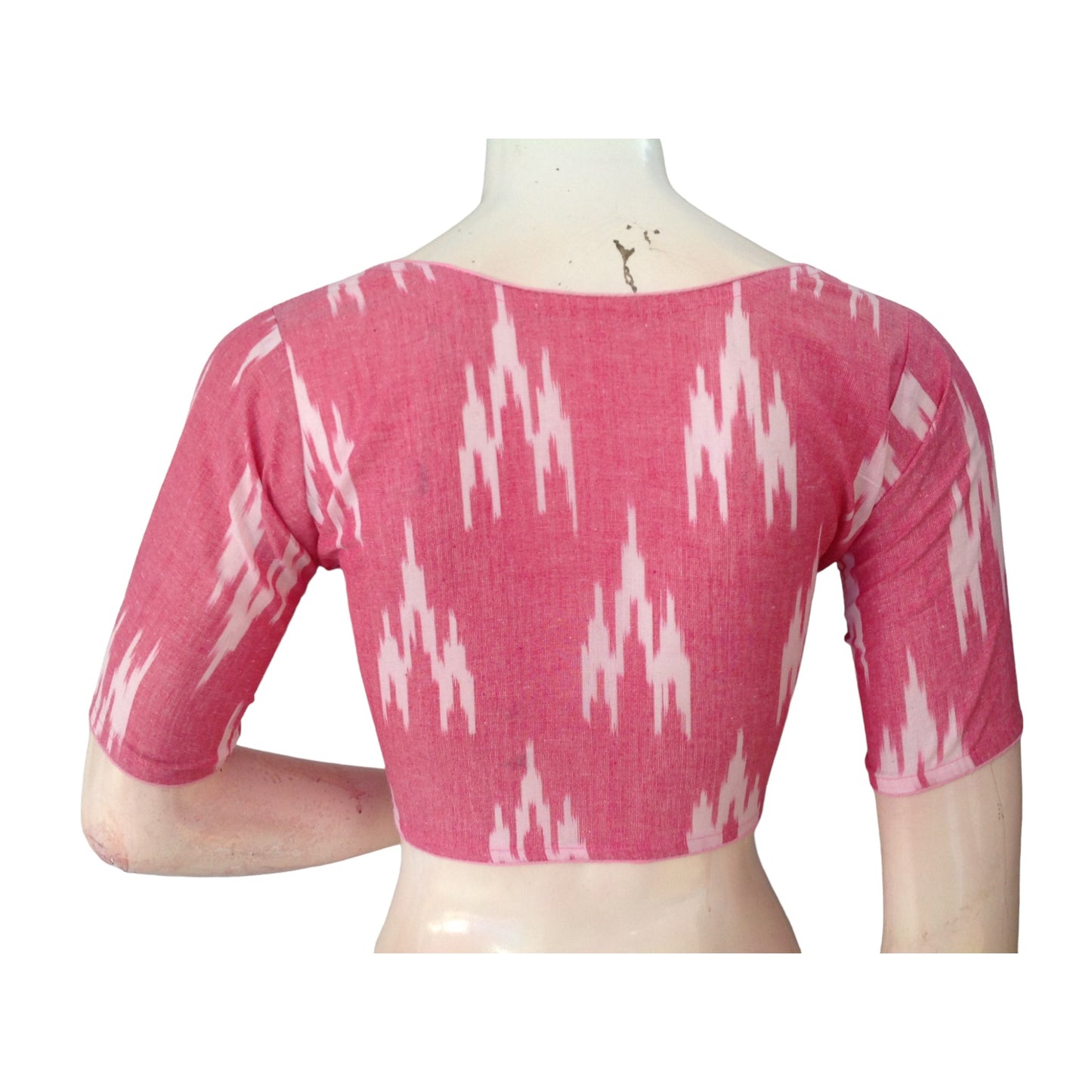 Blushing Romance: Pastel Pink Cotton High-Neck Readymade Saree Blouse
