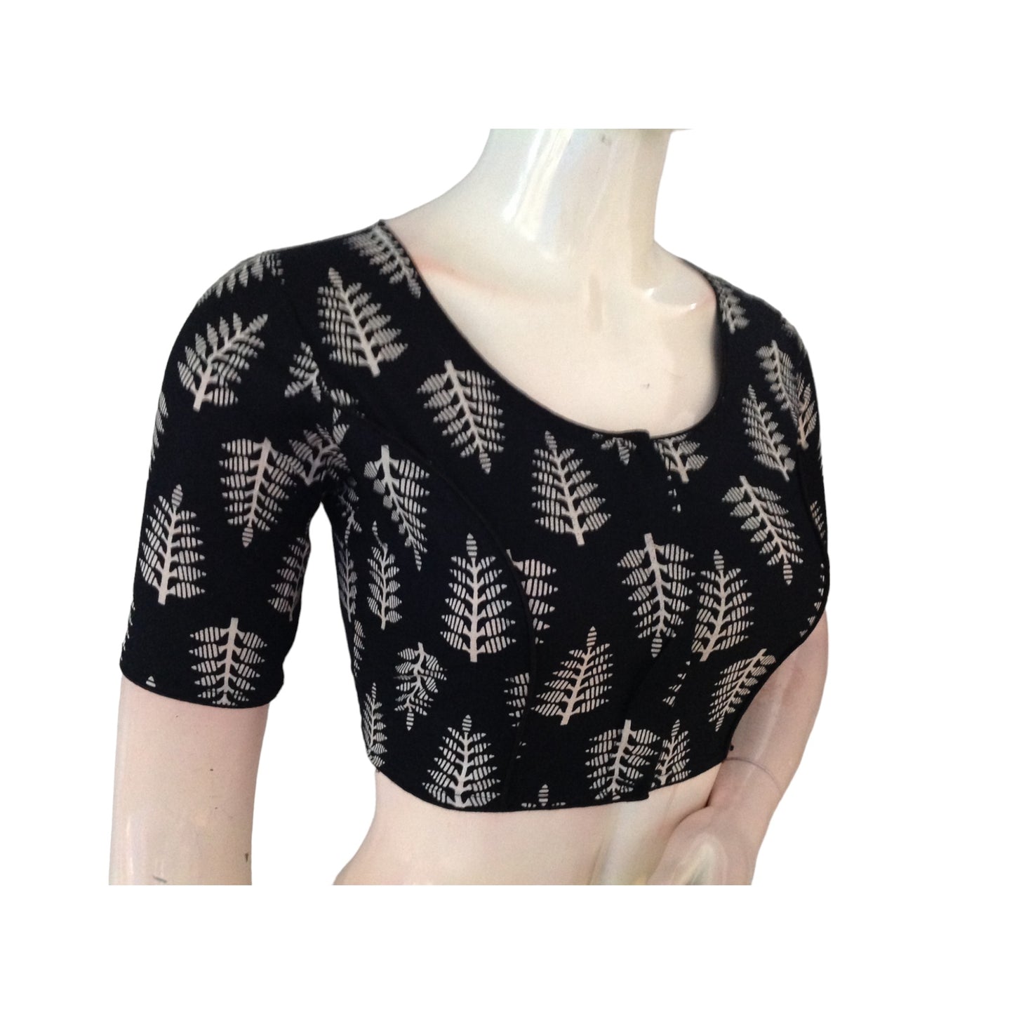 Black Comfy Cotton, High Neck Blouse for Sarees