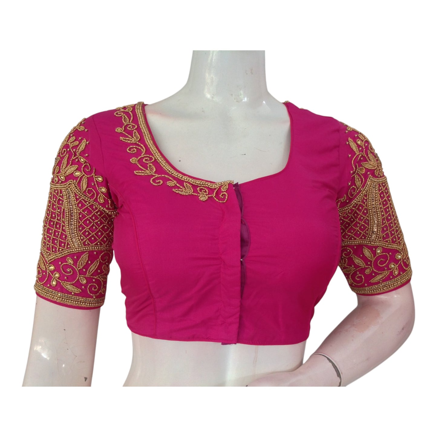 Vibrant Magenta Aari Handwork Wedding Silk Saree Blouse - Elegant
