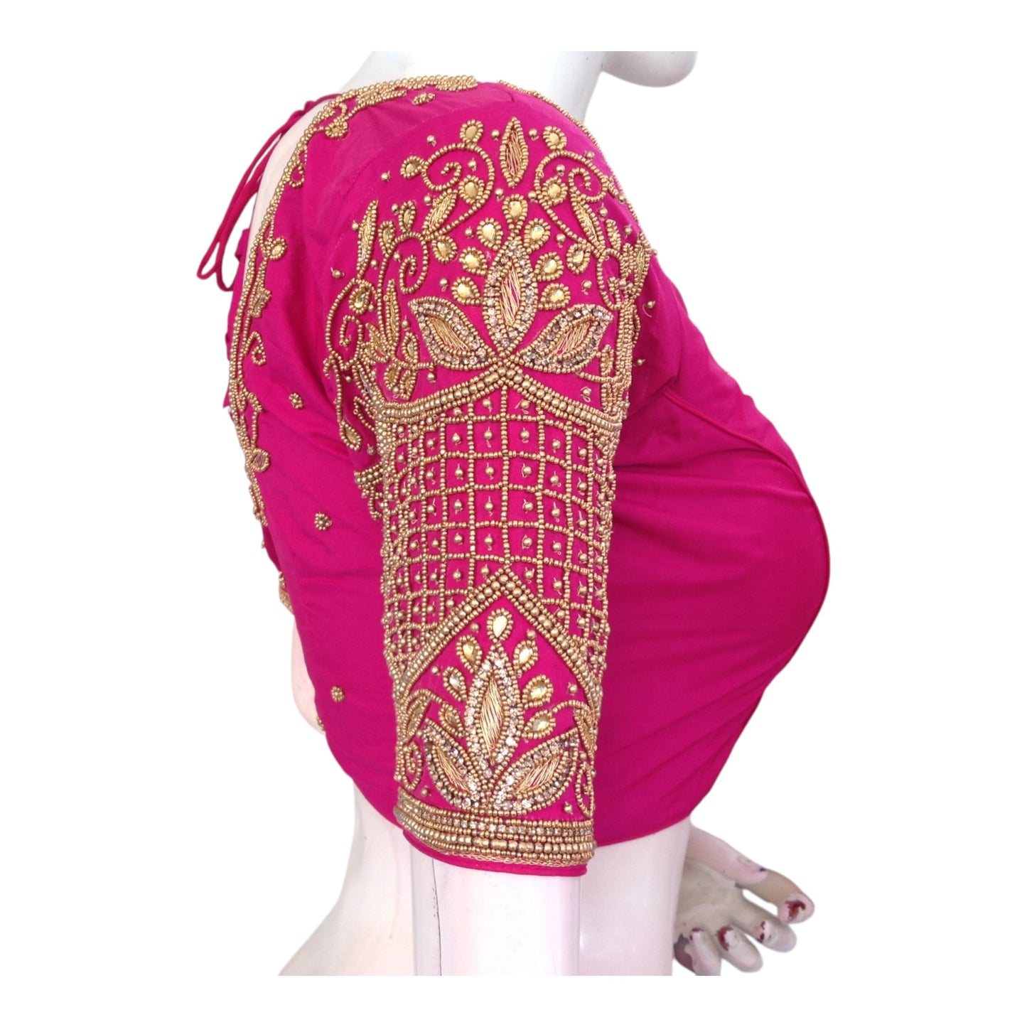 Vibrant Magenta Aari Handwork Wedding Silk Saree Blouse - Elegant