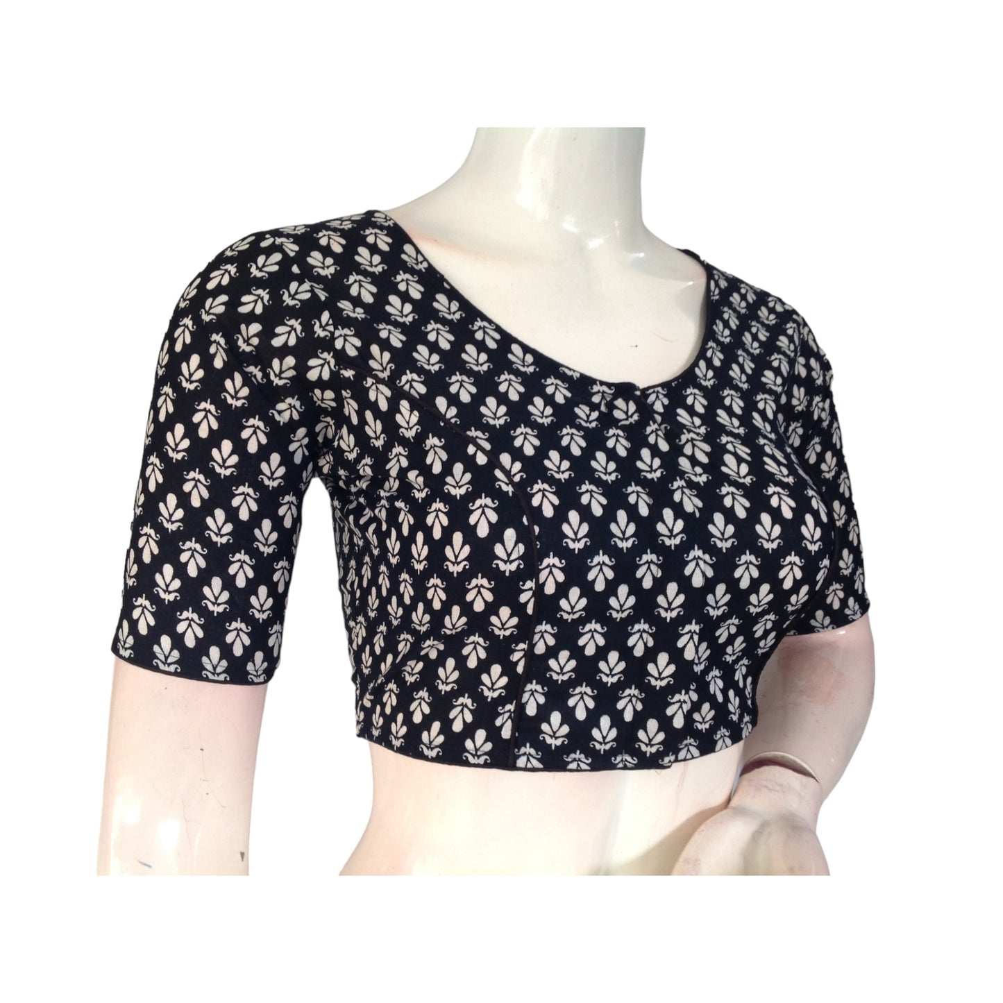 Classic Chic: Black Cotton High Neck Blouse
