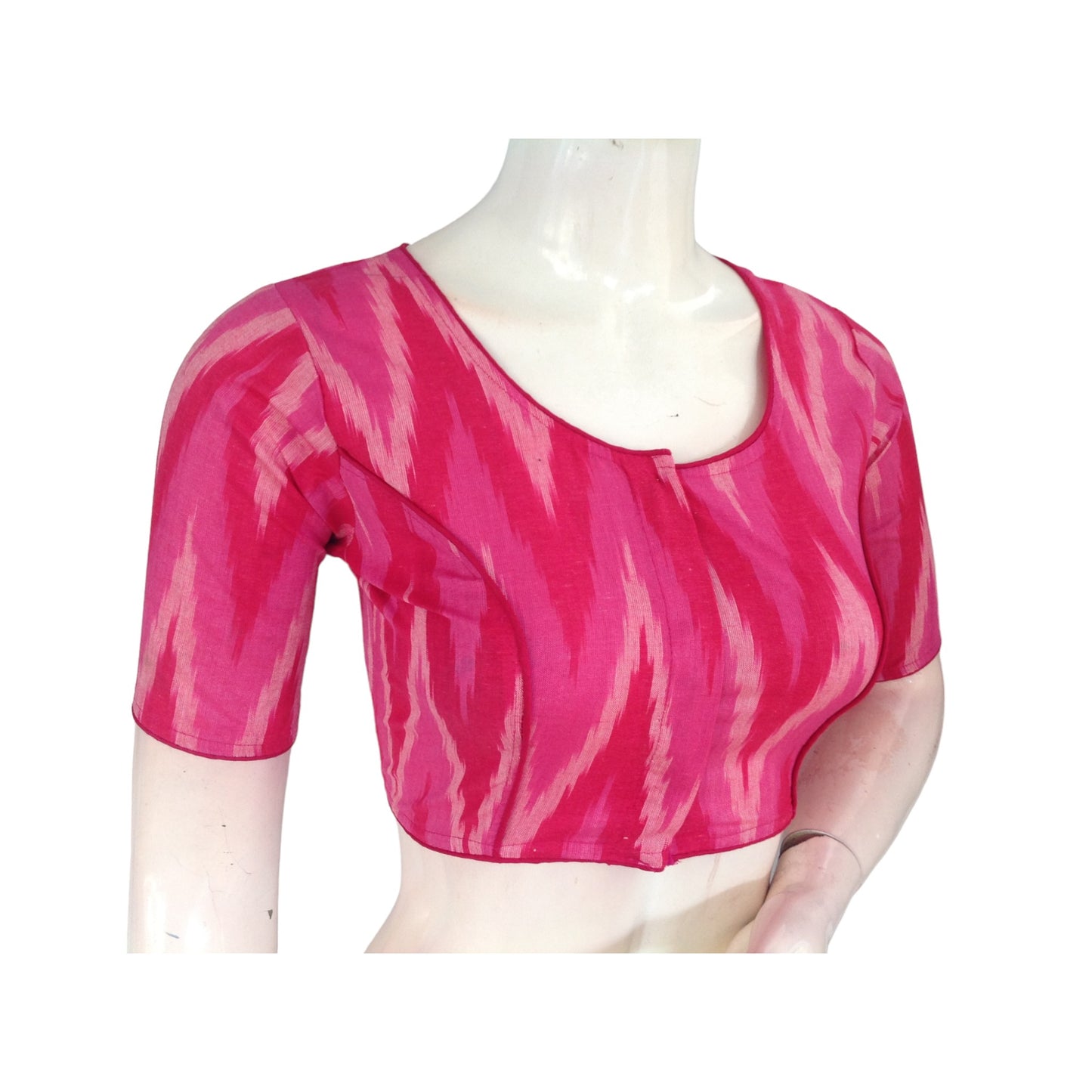 Blush Beauty: Pink High Neck Cotton Saree Blouse