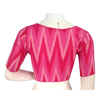 Blush Beauty: Pink High Neck Cotton Saree Blouse
