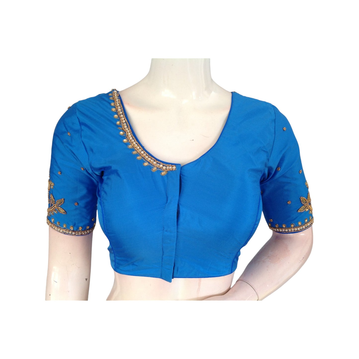 Elegant blue Aari Handwork Bridal Saree Blouse - Custom Fit