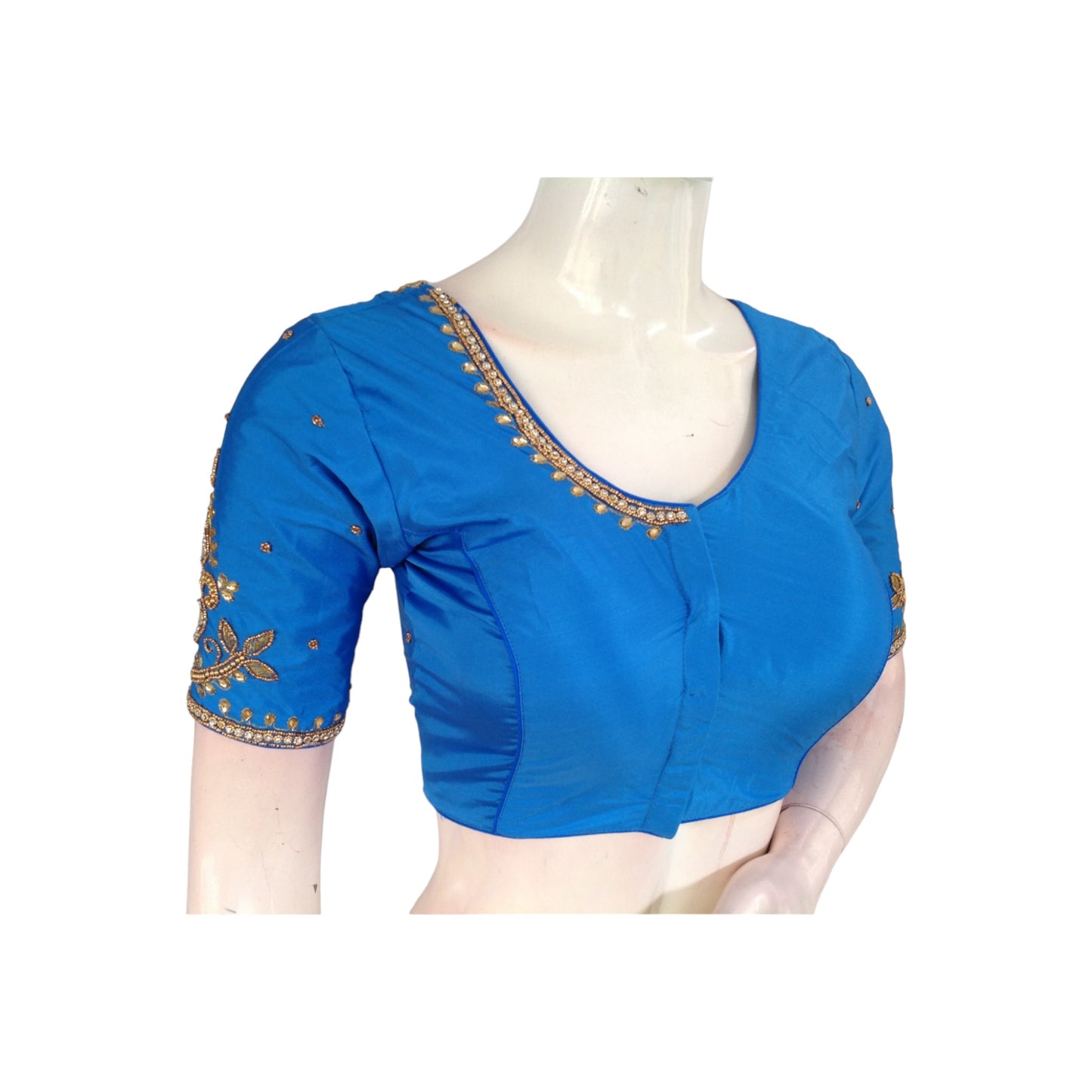 Elegant blue Aari Handwork Bridal Saree Blouse - Custom Fit