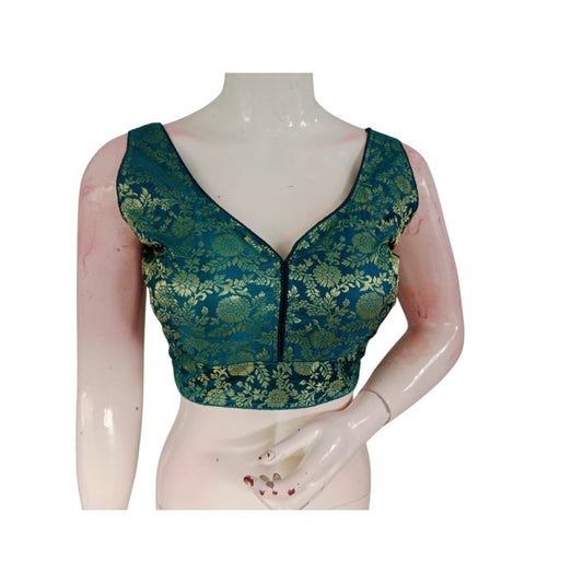 Captivating Teal Blue Banaras Silk Ready Made Saree Blouse: Mesmerizing Elegance