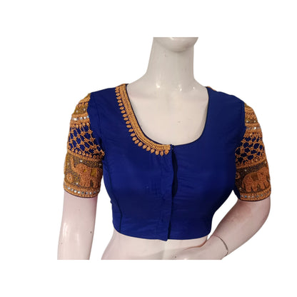 Luxurious Navy: Aari Handwork Semi Silk Blouse for Weddings