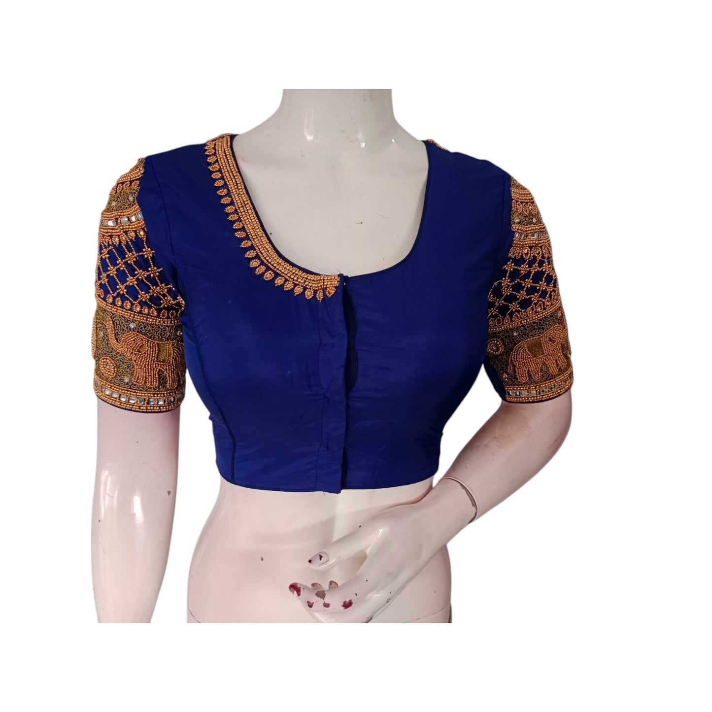 Luxurious Navy: Aari Handwork Semi Silk Blouse for Weddings