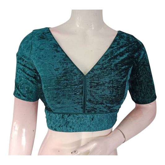 Elegant Teal Green Velvet Readymade Saree Blouse | Designer Blouse