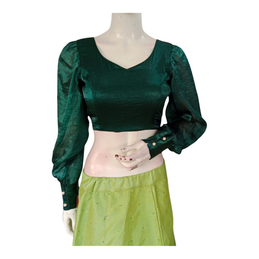 Luxurious Teal Green Organza Balloon Sleeve Blouse | Wedding Guest Outfit