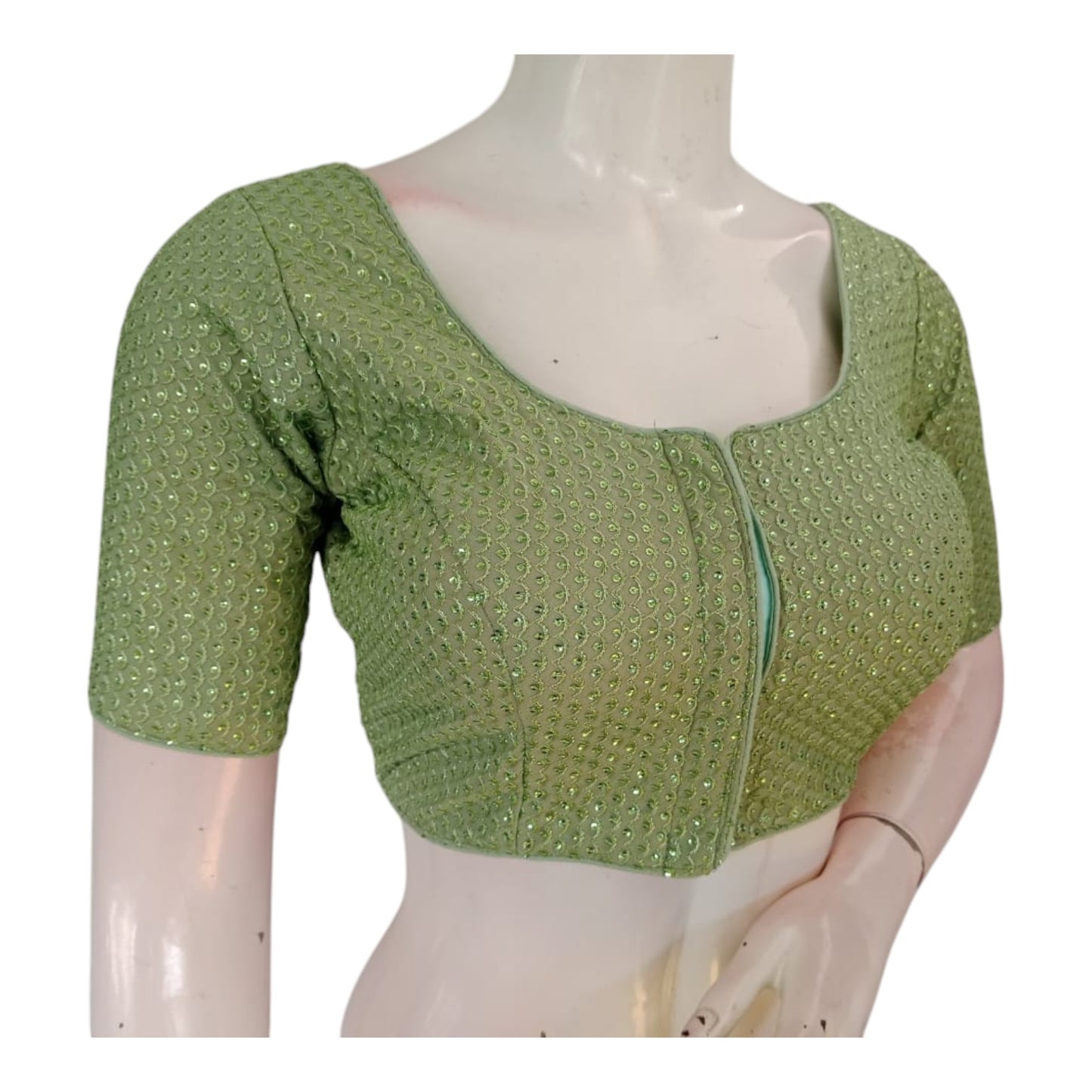 Pastel Green Color Semi Silk Designer Saree Blouse for Daytime Events