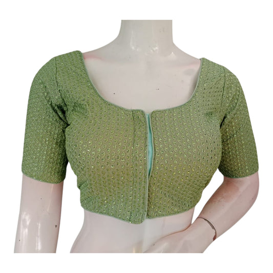 Pastel Green Color Semi Silk Designer Saree Blouse for Daytime Events