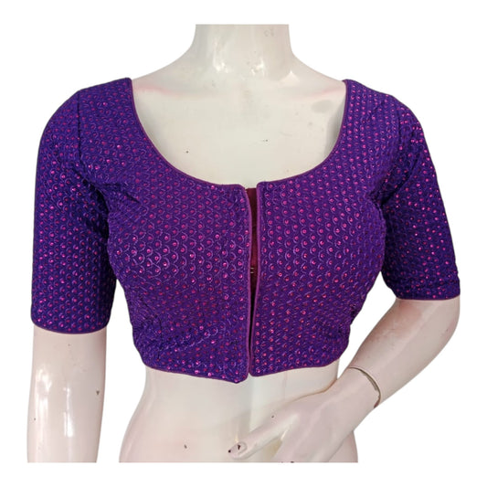 Purple Color Semi Silk Designer Saree Blouse for Weddings & Festive Occasions 