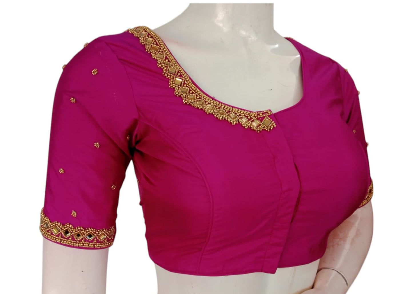 Magenta Silk Blouse | Mirror Aari Handwork | Wedding Artistry