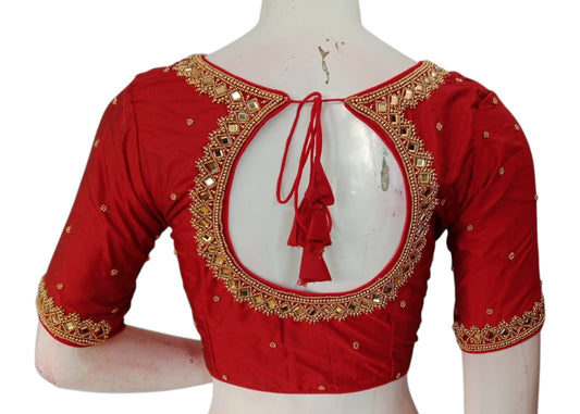 Dark Maroon Mirror Aari Bridal Blouse | Regal Silk Wedding Wear