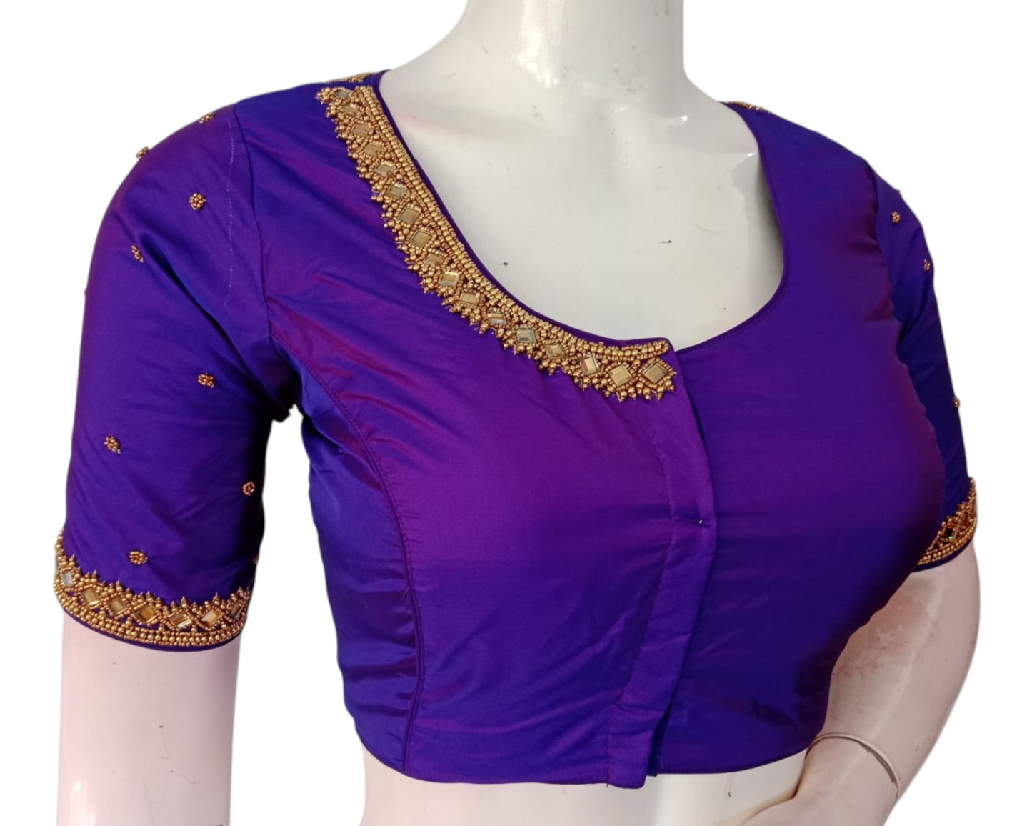 Rich Dark Purple Color Mirror Handwork Silk Wedding Readymade Blouse