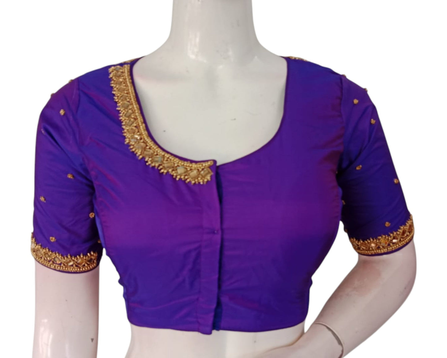 Rich Dark Purple Color Mirror Handwork Silk Wedding Readymade Blouse