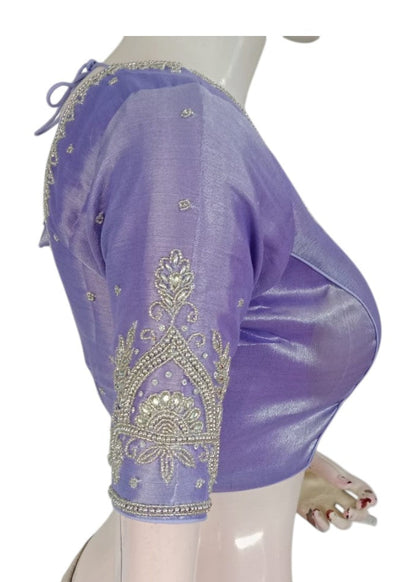 Lavender Color Tissue Silk Bridal Blouse with Silver Aari Handwork