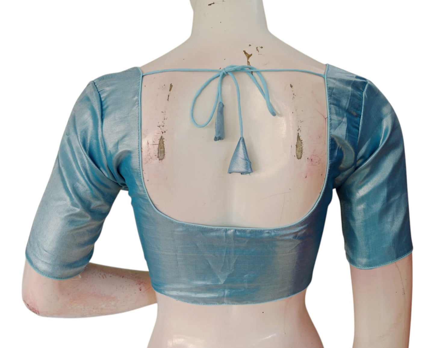 Soft Blue Color Tissue Silk Blouse, Ready to Wear, Minimalist Style