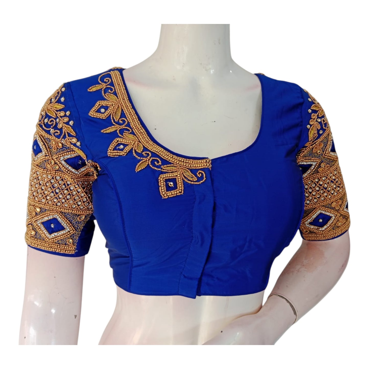 Handcrafted Royal Blue Wedding Silk Saree Ready made Blouse - Luxurious & Elegant
