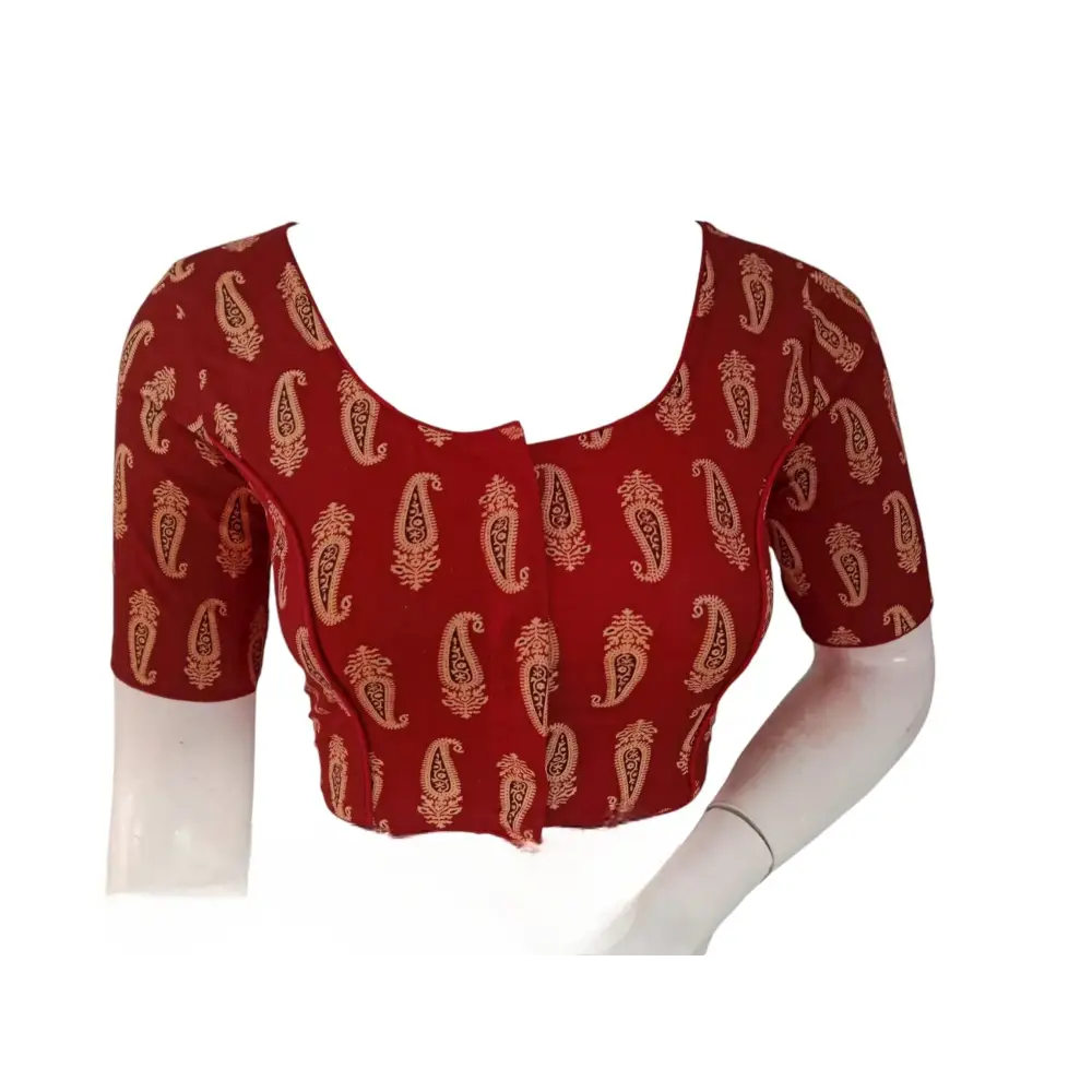 A Classic Choice : Maroon Cotton Readymade Saree Blouse - D3blouses