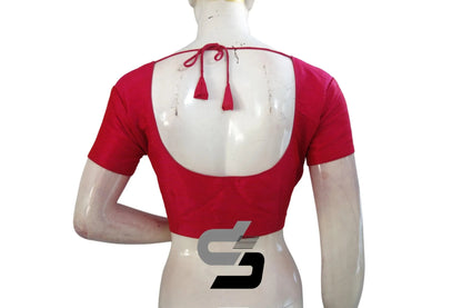 A Perfect Fit for Every Occasion, Pink Color Plain Silk Readymade Saree Blouse With Short Sleeves - D3blouses